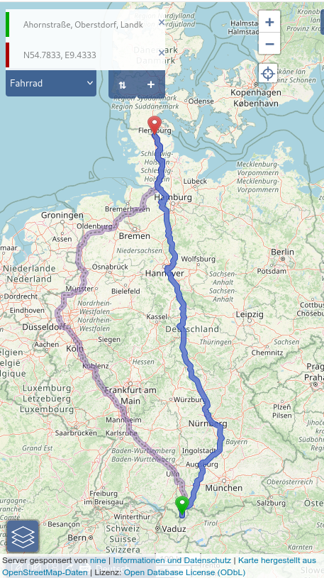 Deutschlandkarte mit Route